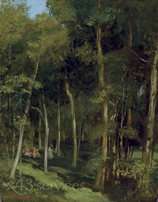 Gustave Courbet - Zwischen den Baeumen in Port Berteau Kinder tanzend - Beneath the Trees at Port Berteau Children Dancing - zum Schließen ins Bild klicken